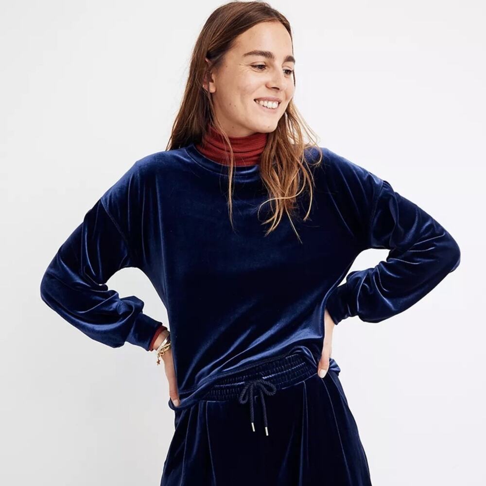 Madewell Velvet Balloon-Sleeve Sweatshirt size Small